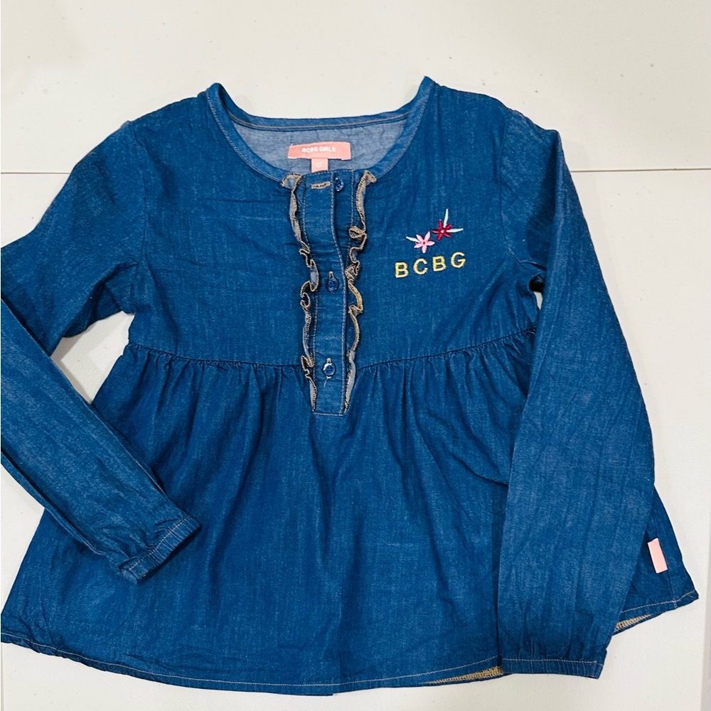 BCBG Big Girls Blue Denim Long‎ Sleeve Logo Dress Size 6